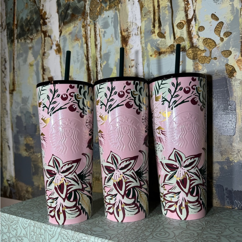Starbucks Pink Shimmer Enchanted Forest Stainless Steel Tumbler Bundle - Picture 3 of 6